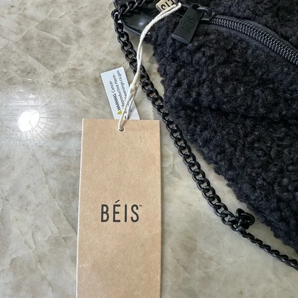 Black Sherpa/Sherling Crossbody Convertible Bum Bag - Picture 3 of 11